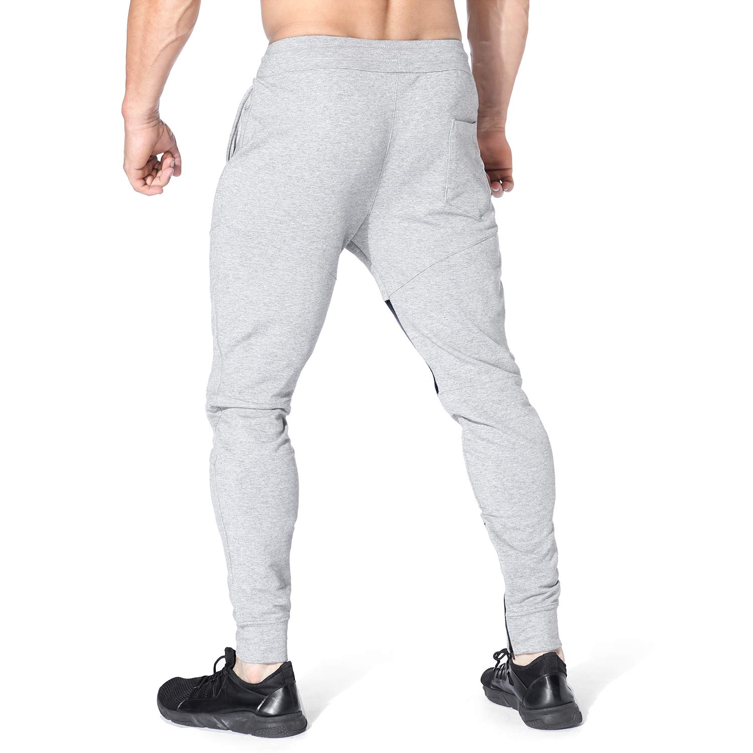 BROKIG Mens Gym Jogger Pants,Casual Slim Workout Sweatpants with Zipper Pockets Bodybuilding Athletic Pants(Gray,M)