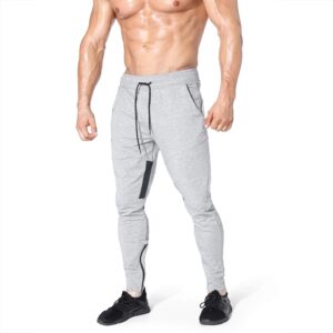 BROKIG Mens Gym Jogger Pants,Casual Slim Workout Sweatpants with Zipper Pockets Bodybuilding Athletic Pants(Gray,M)