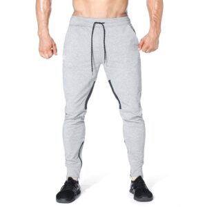 BROKIG Mens Gym Jogger Pants,Casual Slim Workout Sweatpants with Zipper Pockets Bodybuilding Athletic Pants(Gray,M)