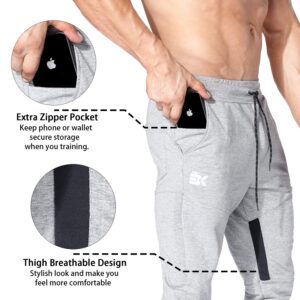 BROKIG Mens Gym Jogger Pants,Casual Slim Workout Sweatpants with Zipper Pockets Bodybuilding Athletic Pants(Gray,M)