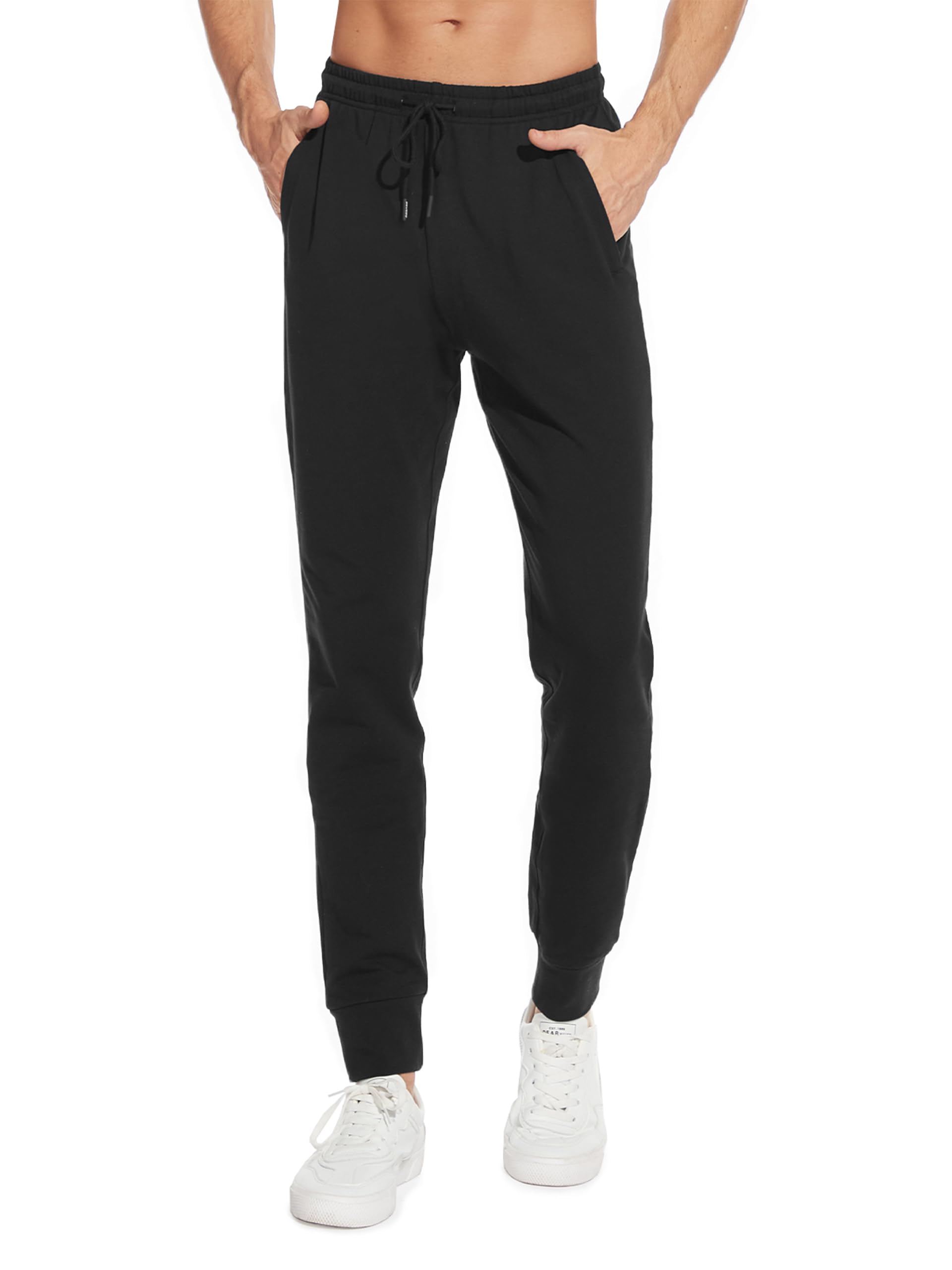 SEVEGO Men's 34" Inseam Tall Lightweight Cotton Joggers with Zipper Pockets Active Sweatpants Work Sports Track Pants Black XL