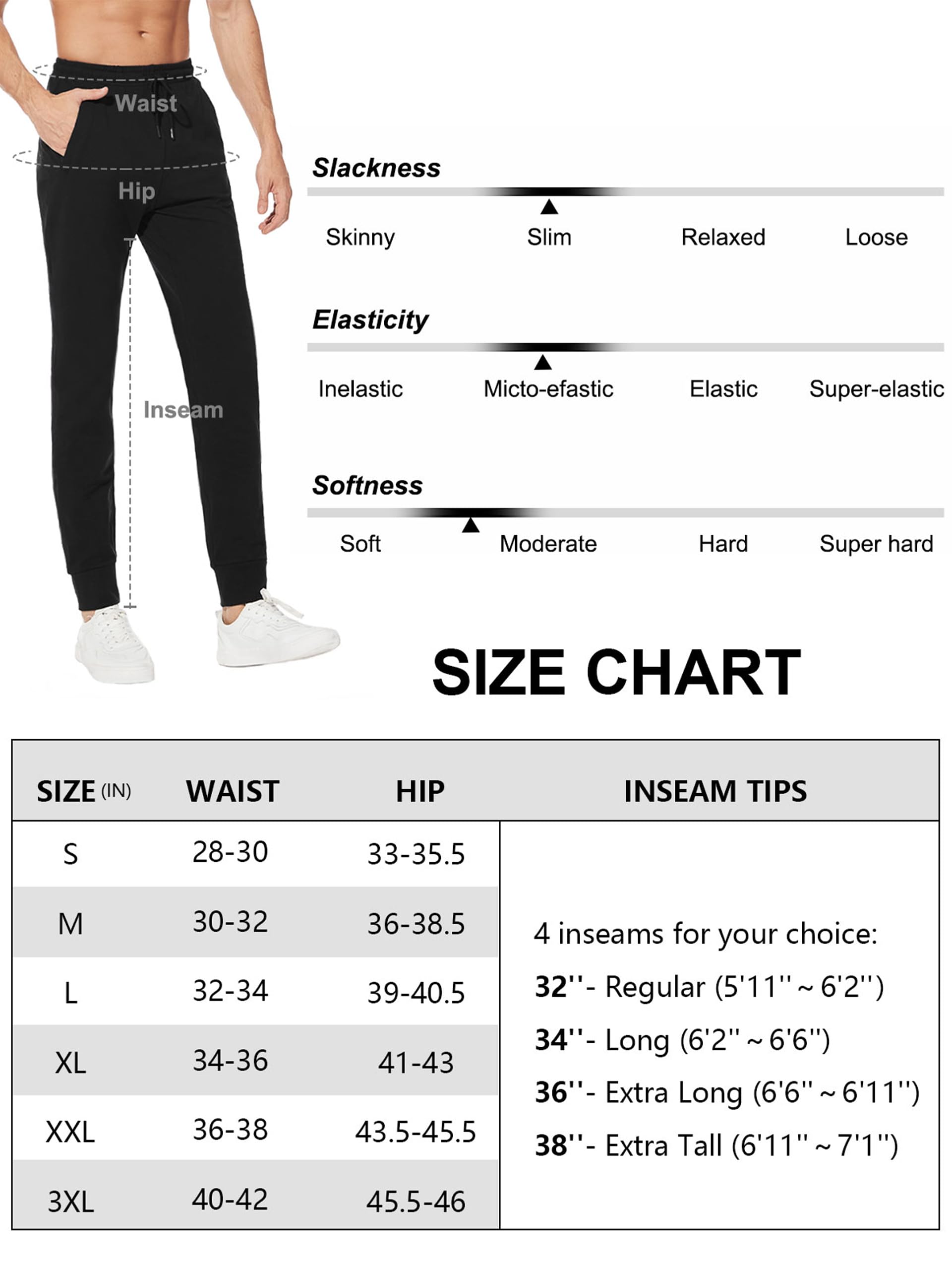 SEVEGO Men's 34" Inseam Tall Lightweight Cotton Joggers with Zipper Pockets Active Sweatpants Work Sports Track Pants Black XL