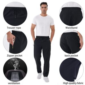 Rapoo Hiking Pants Men Men's Casual Workout Athletic Sweatpants Joggers Pants Elastic Waist Jogging Running Pants for Men with Zipper Pockets 05 Black 3XL