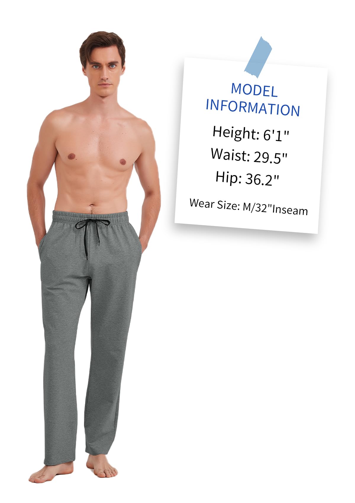 Idtswch 36 Inseam Mens Tall Sweatpants Open Bottom Joggers Casual Loose Fit Athletic Yoga Pants with Pockets Dark Gary