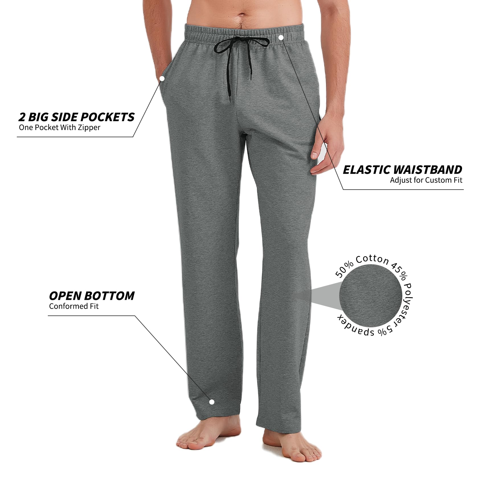 Idtswch 36 Inseam Mens Tall Sweatpants Open Bottom Joggers Casual Loose Fit Athletic Yoga Pants with Pockets Dark Gary