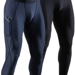 DEVOPS 2 Pack Men's Compression Pants Athletic Leggings with Pocket (X-Large, Black/Charcoal)