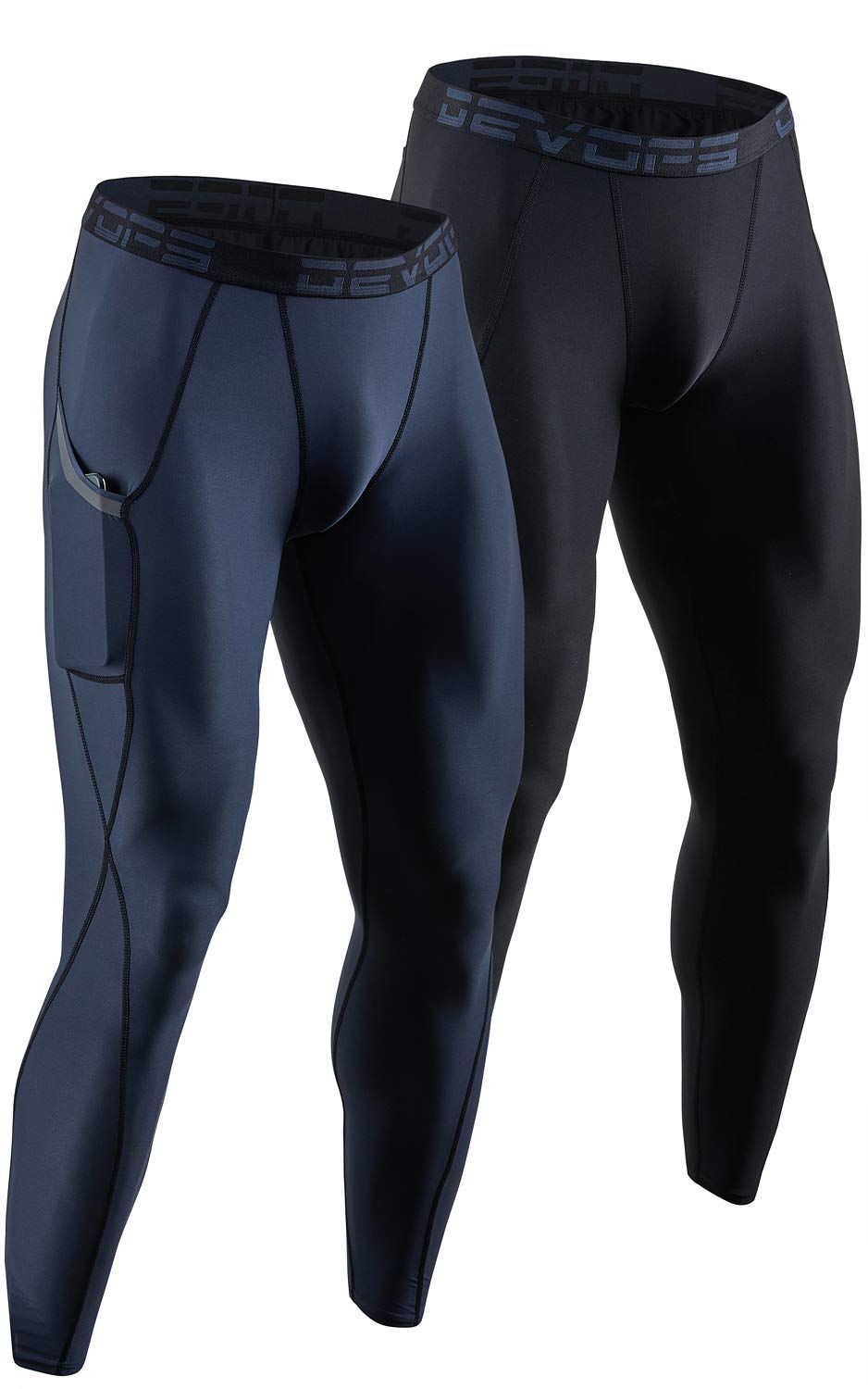 DEVOPS 2 Pack Men's Compression Pants Athletic Leggings with Pocket (X-Large, Black/Charcoal)