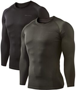 devops 2 pack men's thermal long sleeve compression shirts (medium, black/olive)