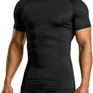 ATHLIO Men's Cool Dry Short Sleeve Compression Shirts, Sports Baselayer T-Shirts Tops, Athletic Workout Shirt, 3pack Tops Black/Black/Black, X-Large