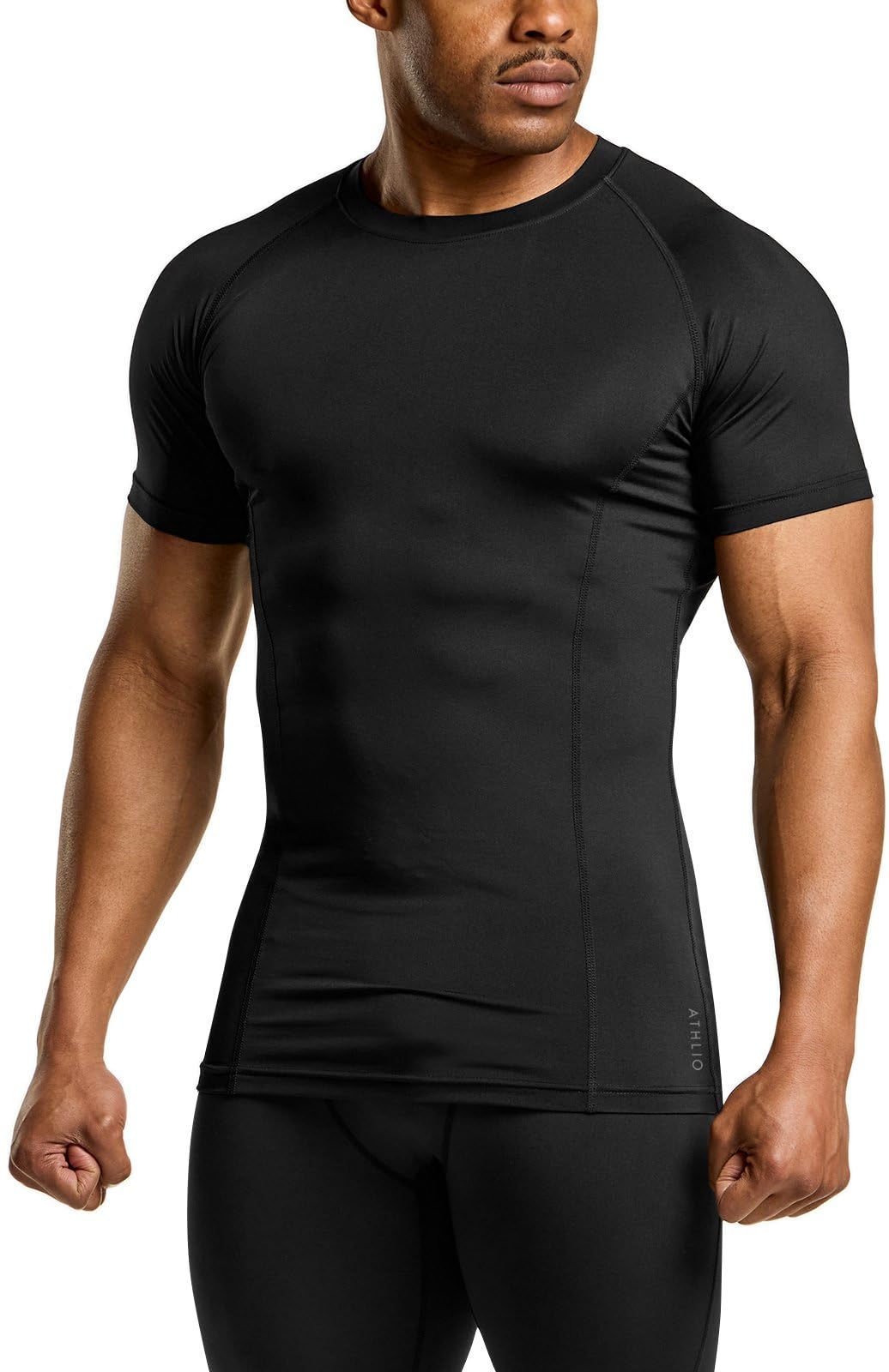 ATHLIO Men's Cool Dry Short Sleeve Compression Shirts, Sports Baselayer T-Shirts Tops, Athletic Workout Shirt, 3pack Tops Black/Black/Black, X-Large