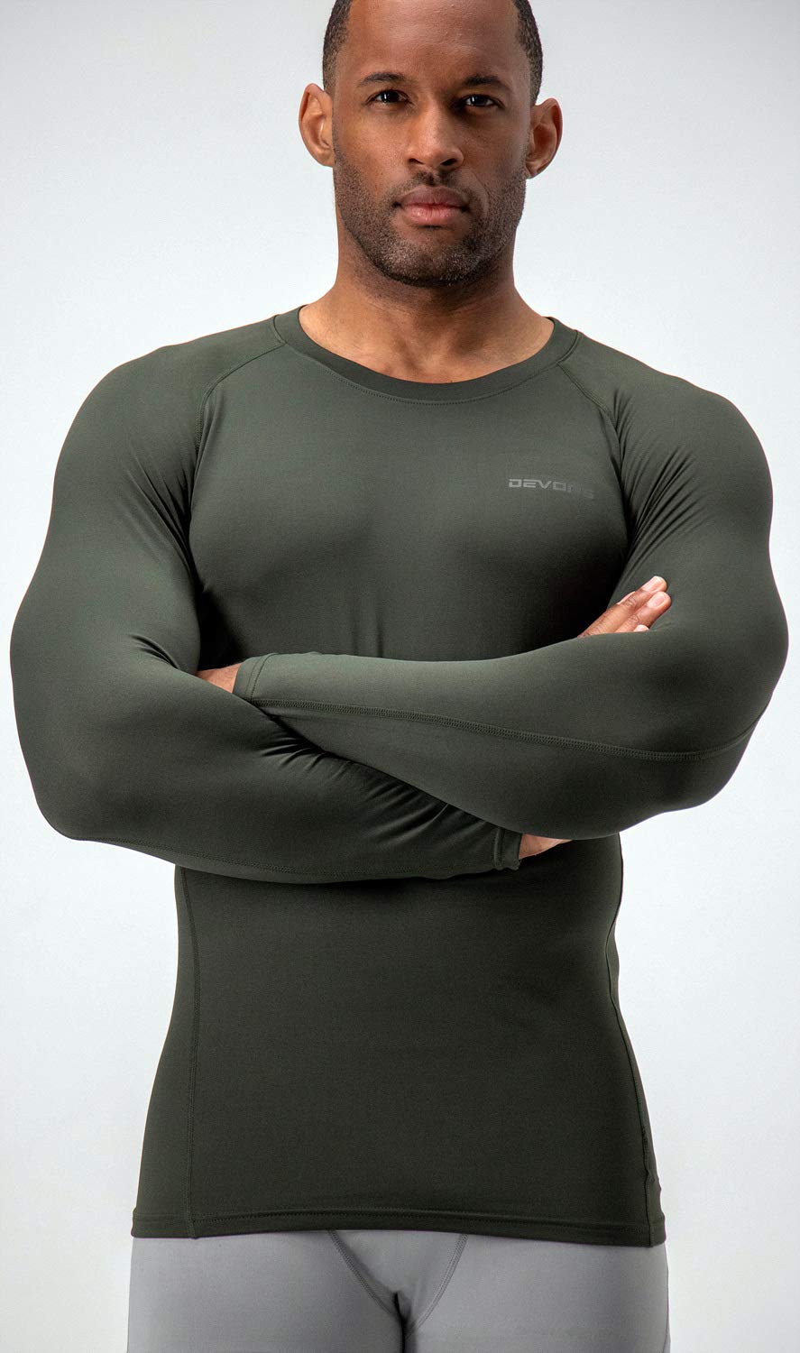 DEVOPS 2 Pack Men's Thermal Long Sleeve Compression Shirts (Medium, Black/Olive)