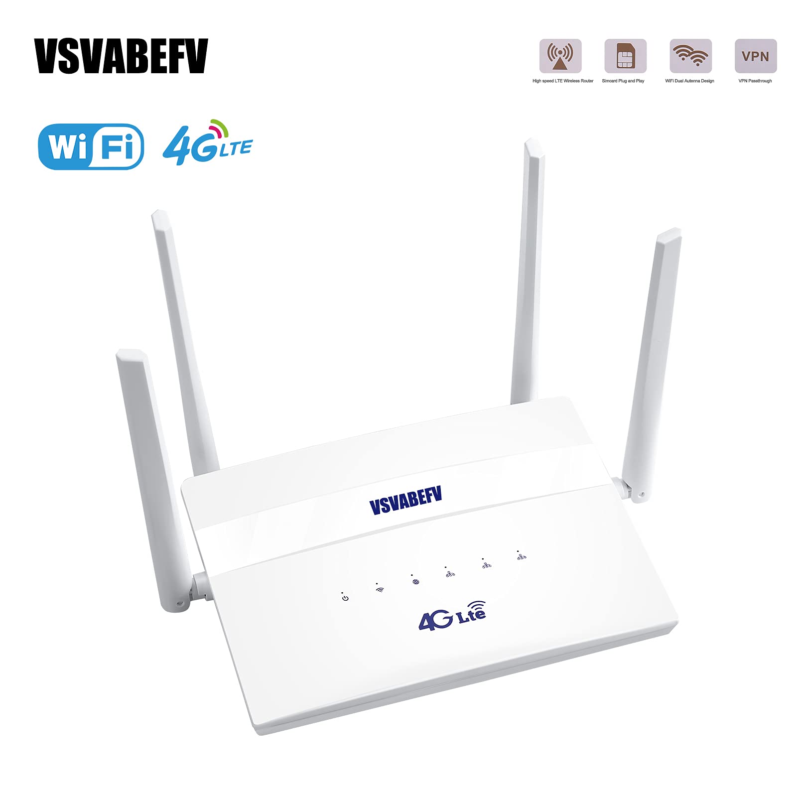 4G LTE Wireless Router with SIM Card Slot 300Mbps Unlocked Wireless Mobile WiFi Hotspot Routers with Antennas for B2/B4/B5/B12/B13/B17/B18/B25, Sim Card Router Support T-Mobile AT&T