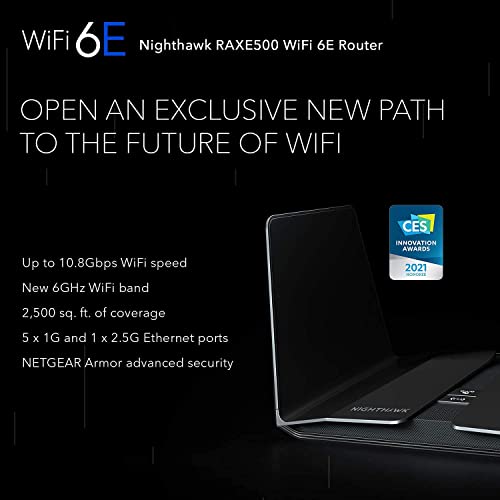 NETGEAR Nighthawk 12-Stream WiFi 6E Router (RAXE500) | AXE11000 Tri-Band Wireless Speed (Up to 10.8Gbps) |New 6GHz Band | Coverage up to 2,500 sq. ft. and 60 Devices (Renewed)