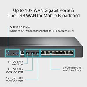 TP-Link ER8411 | Enterprise Wired 10G VPN Router | Up to 10 WAN Ports | High Network Capacity | SPI Firewall | Support Omada SDN | Load Balance | Lightning Protection | 5 Year Manufacturer Warranty