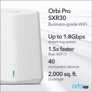 NETGEAR Orbi Pro WiFi 6 Mini Mesh Router (SXR30) for Business or Home | VLAN, QoS | Coverage up to 2,000 sq. ft., 40 Devices | AX1800 802.11 AX (up to 1.8Gbps)