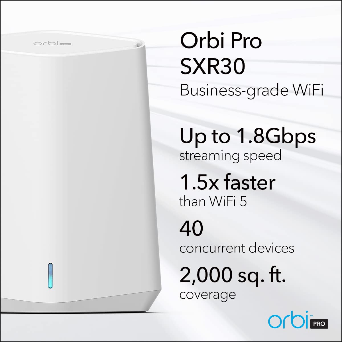 NETGEAR Orbi Pro WiFi 6 Mini Mesh Router (SXR30) for Business or Home | VLAN, QoS | Coverage up to 2,000 sq. ft., 40 Devices | AX1800 802.11 AX (up to 1.8Gbps)