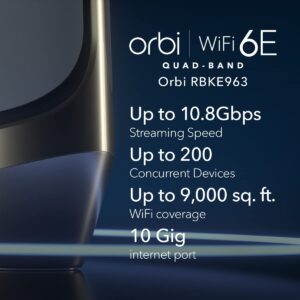 NETGEAR RBKE963-100NAR Orbi 960 Series AXE11000 Quad-Band Mesh Wi-Fi 6E System 3-Pack White (Renewed)