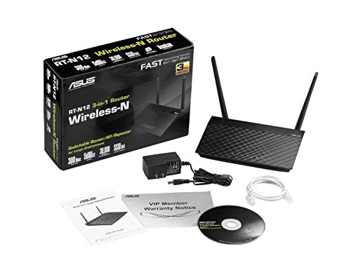 ASUS N300 WiFi Router (RT-N12_D1) - 3 in 1 Wireless Internet Router/Access Point/Range Extender, 2T2R MIMO Technology, Gaming & Streaming, Easy Setup