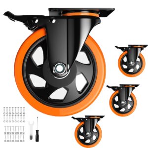 5 Inch Swivel Caster Wheels, Heavy Duty Casters Set of 4, Locking Industrial Casters with Brake, Swivel Top Plate Casters Wheels for Furniture and Workbench(Free Hardware Kits)