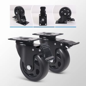 4 Inch Caster Wheels 2000lbs,Casters Set of 4,Heavy Duty Plate Casters with Double Ball Bearings,YAEMIKY Premium Polyurethane Swivel Caster Wheels for Cart,Furniture,Workbench（16pcs Screws Included)