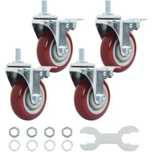 finnhomy swivel caster wheels 4 inch threaded stem casters set of 4 heavy duty 1/2"-13 x 1" with brake polyurethane industrial locking castors wheels for cart/furniture 2200 lbs smooth casters, red