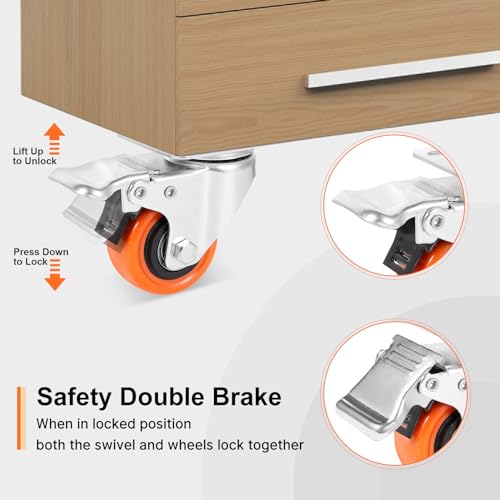 W B D WEIBIDA 2" Plate Caster Wheels Heavy Duty 600 Lbs Load Capacity Swivel Casters with Brake Set of 4, Safety Dual Locking, No Noise Wheels for Furniture, Carts (Free Screws and Screwdriver)