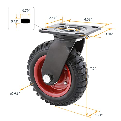 POWERTEC 6 Inch Caster Wheels, Heavy Duty Swivel Plate Casters with Rubber Knobby Tread for Workbench, Dolly, Cart, Trolley, Wagon and Chicken Coop, Large Rubber Castor Wheels, 1PK (17050)