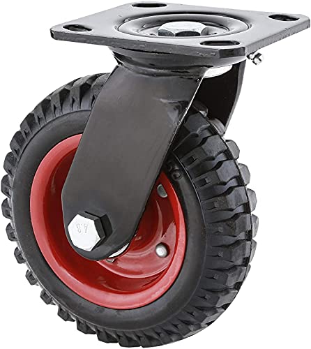 POWERTEC 6 Inch Caster Wheels, Heavy Duty Swivel Plate Casters with Rubber Knobby Tread for Workbench, Dolly, Cart, Trolley, Wagon and Chicken Coop, Large Rubber Castor Wheels, 1PK (17050)