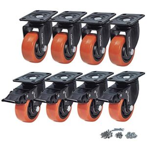 coolyeah 3 inch swivel plate pvc caster wheels, industrial, premium heavy duty casters (pack of 8, 4 with brake & 4 without)…