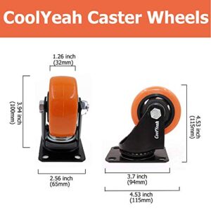 CoolYeah 3 inch Swivel Plate PVC Caster Wheels, Industrial, Premium Heavy Duty Casters (Pack of 8, 4 with Brake & 4 Without)…