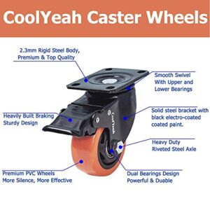 CoolYeah 3 inch Swivel Plate PVC Caster Wheels, Industrial, Premium Heavy Duty Casters (Pack of 8, 4 with Brake & 4 Without)…