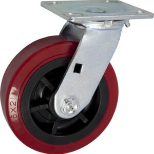 6" X 2" Heavy Duty Caster Set of 4-2 Swivel Casters and 2 Rigid Casters - 3600 lbs Per Set of 4 - (4 Pack) - Dark red Polyurethane on Black Polyolefin Core - CasterHQ Brand Casters