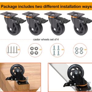 5 Inch Caster Wheels 2200Lbs, Casters Set of 4, Heavy Duty Casters with Brake, Safety Dual Locking Industrial Casters, No Noise Wheels with Polyurethane Foam (Two Hardware Kits Included)