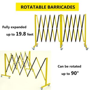 Garvee 19.8 FT Industrial Expandable Metal Barricade, Rotatable & Portable Safety Barrier with a Warning Board and Casters, Retractable Traffic Fence Mobile Safety Barrier Gate Yellow Black