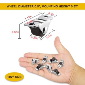 8Pcs 1/2 Inch Mini Caster Wheels Low Profile, Self Adhesive Single Direction Tiny Wheels, Little Rubber Rolling Wheels with Steel Top Plate for Small Appliances,Furniture,DIY Project (Non Swivel)