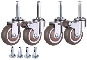 nerilee 2 inch rubber caster wheel set of 4(2 with brakes & 2 without) with 5/16" x 1-1/2" (8 x 38mm) stem sockets, for furniture crib trolley dining car casters