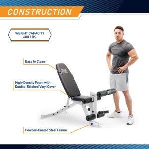 Marcy Pro Foldable and Adjustable Multipurpose Strength and Weight Training Folding Bench for Home and Gyms with Smooth Caster Wheels