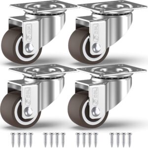 gbl 1" inch small caster wheels with 2 brakes + screws - 90lbs - low profile castor wheels with brakes - set of 4 no floor marks silent casters - mini wheels for cart