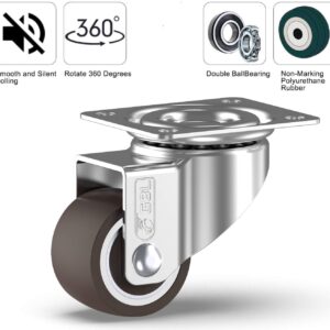 GBL 1" inch Small Caster Wheels with 2 Brakes + Screws - 90Lbs - Low Profile Castor Wheels with Brakes - Set of 4 No Floor Marks Silent Casters - Mini Wheels for Cart