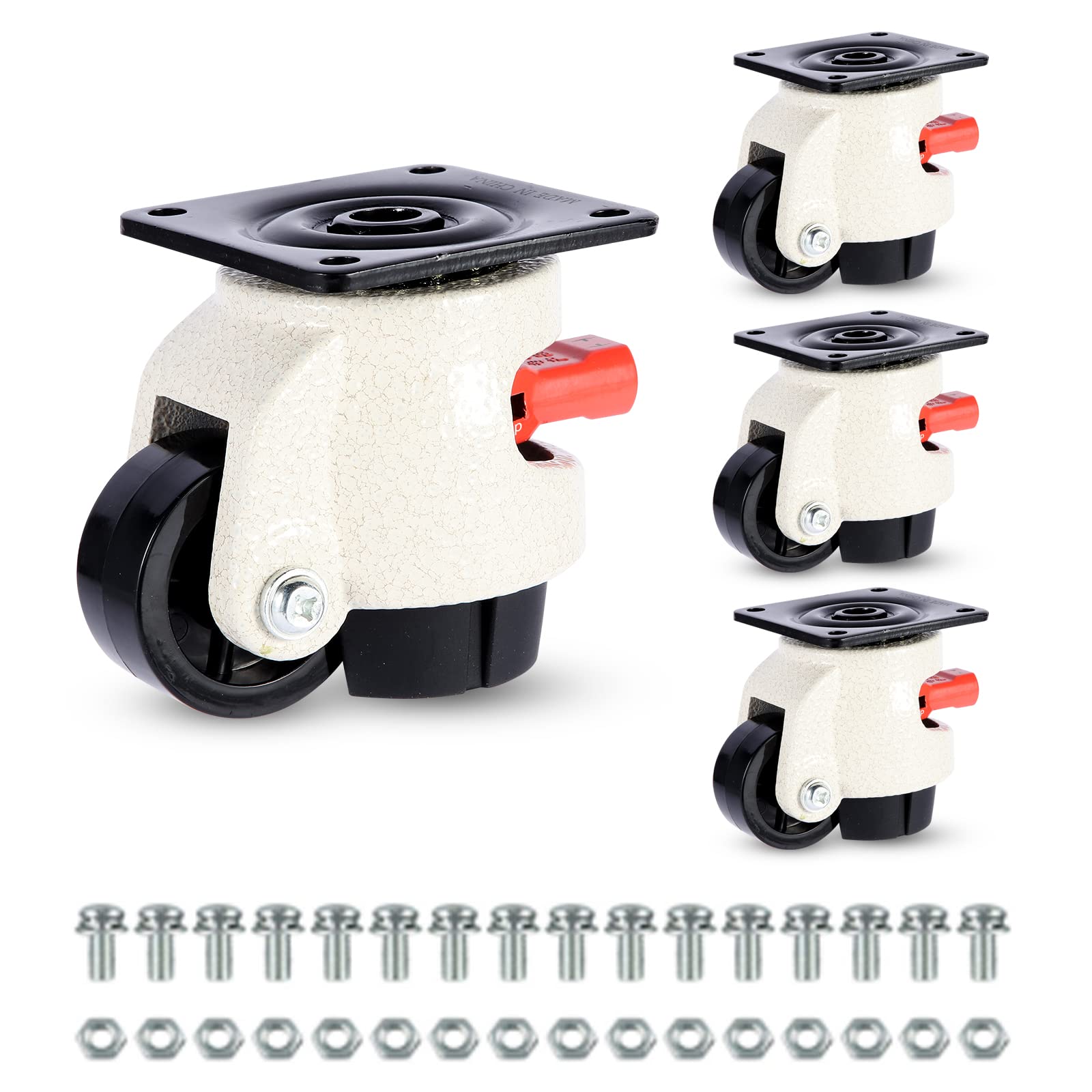 W B D WEIBIDA Leveling Casters Heavy Duty with Upgraded Ratchet Handle Design, 360 Degree Swivel Castor Wheels, Adjustable Casters with Feet for Workbench, Machine, Total Capacity 2200 Lbs (4 Pack)