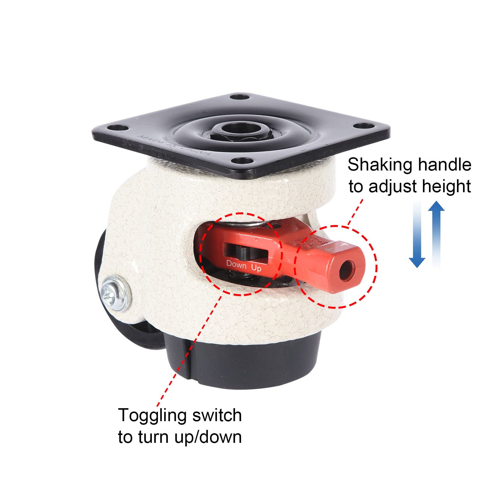 W B D WEIBIDA Leveling Casters Heavy Duty with Upgraded Ratchet Handle Design, 360 Degree Swivel Castor Wheels, Adjustable Casters with Feet for Workbench, Machine, Total Capacity 2200 Lbs (4 Pack)