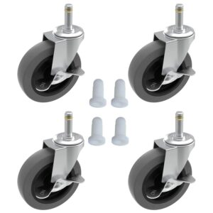 aagut caster wheels,4 inch tpr heavy duty 7/16"x 1-3/8" stem mount castors with locking brakes and sockets, swivel wheel for grill replacement,4 packs