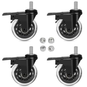 hirate threaded stem casters 3/8"-16unc with brake, set of 4 heavy duty 3" swivel caster with safety locking for workbench trolley carts with lock nuts