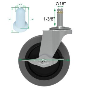 AAGUT Caster Wheels,4 Inch TPR Heavy Duty 7/16"x 1-3/8" Stem Mount Castors with Locking Brakes and Sockets, Swivel Wheel for Grill Replacement,4 Packs