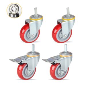 3/4 / 5 in casters wheels, trolley furniture caster, heavy duty furniture casters,rubber swivel castor wheel, with brakes, red, four-piece, heavy equipment (color : rojo, size : 5in/125mm)