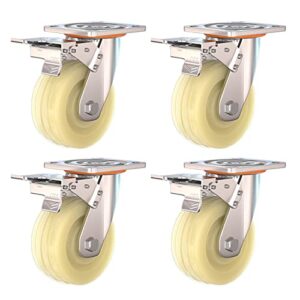 swivel casters wheels 4pcs, workbench caster, for furniture trolley crib casters kitchen cabinet universal castors, nylon casters, brake heavy duty caster wheels, 360 degree swivel castors castor whee