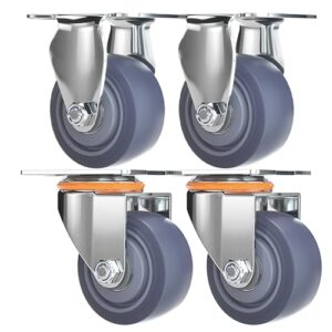 caster wheels, wheels for furniture casters set of 4, 3 inch casters, directional & swivel & brake casters, industrial casters rubber silent load capacity 300kg(2fixed+2universal)