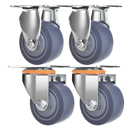 Caster Wheels, Wheels for Furniture Casters Set of 4, 3 Inch Casters, Directional & Swivel & Brake Casters, Industrial Casters Rubber Silent Load Capacity 300Kg(2fixed+2universal)