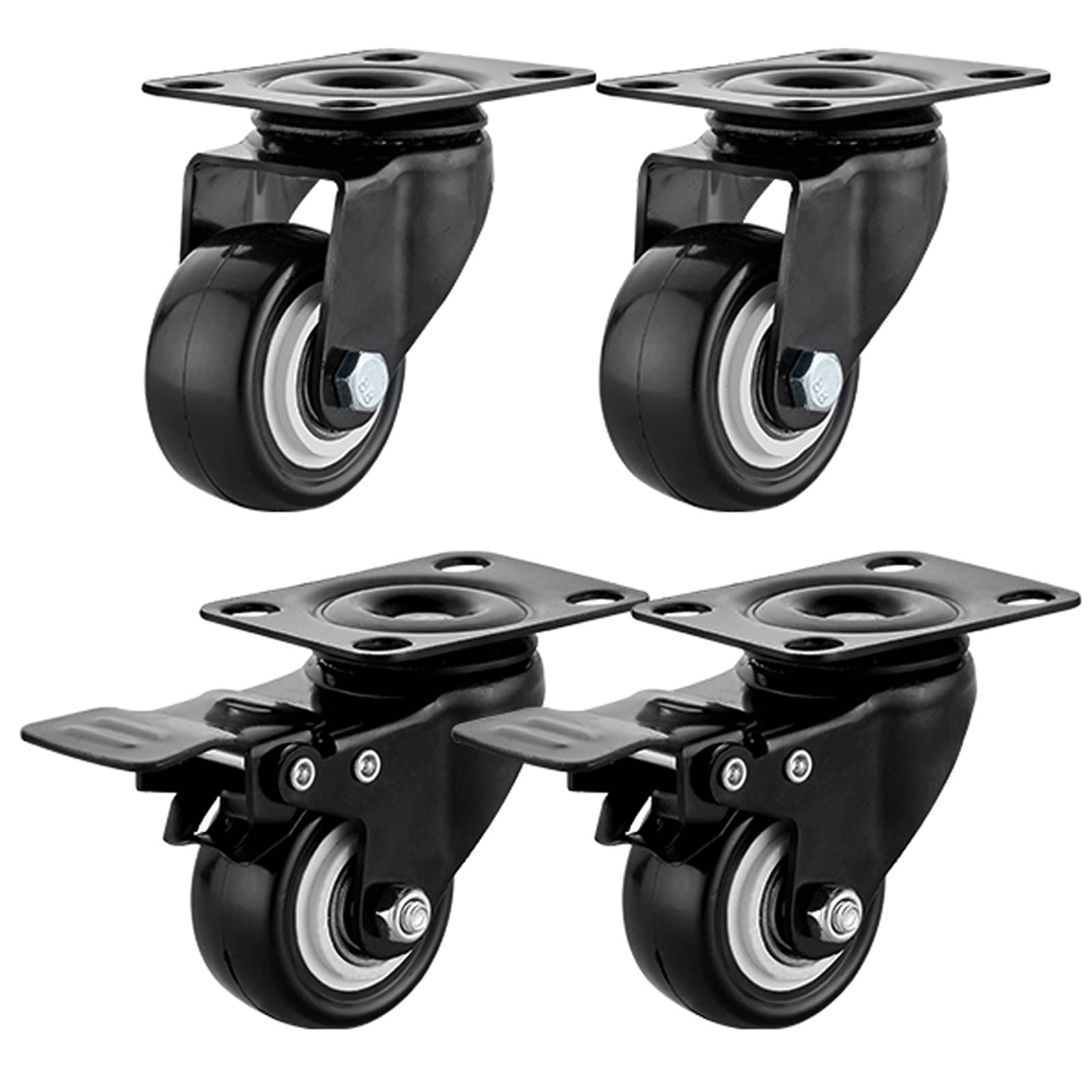 Trolley Furniture Castors, Mute Castor Wheels, Swivel Casters Wheels, Brake Heavy Duty Caster Wheels, Moving Caster Wheels, 2 Casters Without Brakes and 2 Casters with Brakes, Black Castor Wheel (Col