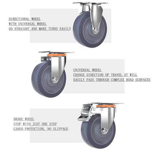 Caster Wheels, Wheels for Furniture Casters Set of 4, 3 Inch Casters, Directional & Swivel & Brake Casters, Industrial Casters Rubber Silent Load Capacity 300Kg(2fixed+2universal)